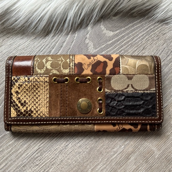 Coach Handbags - COACH Leather Animal Print Colorful Mixed Media Patchwork Wallet